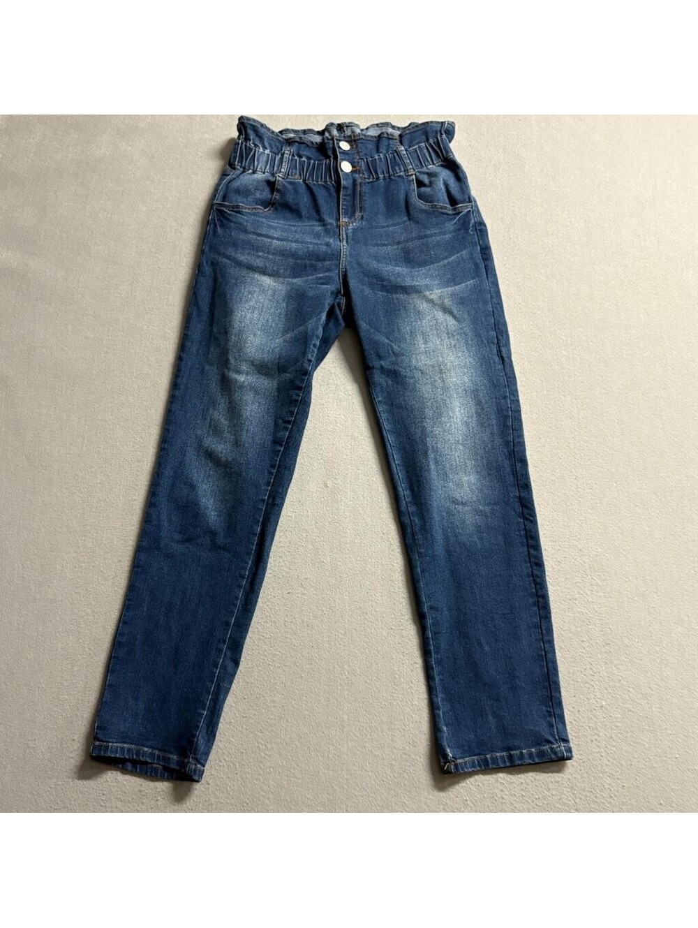 No Boundaries Paperbag Waist Jeans Womens Size 5 Blue Denim High Rise Stretch